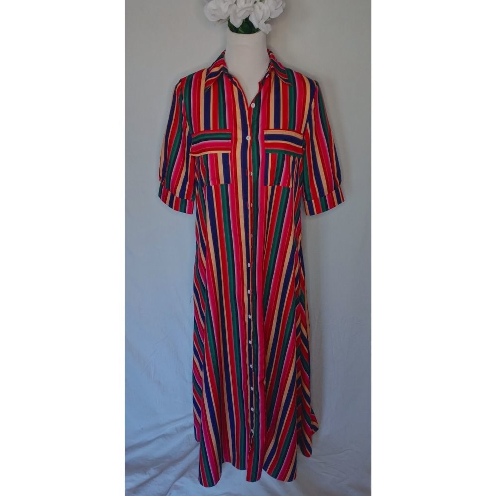 Striped Button Up Long Dress